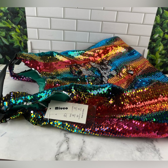 Miuco Women Lined Rainbow Sequence Hobo  Bag High Quality - Picture 3 of 12